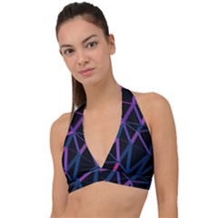 3d Lovely Geo Lines  V Halter Plunge Bikini Top by Uniqued