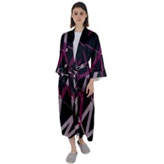 3d Lovely Geo Lines Iii Maxi Satin Kimono by Uniqued