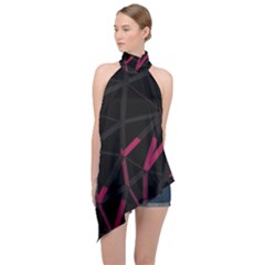 3d Lovely Geo Lines Viii Halter Asymmetric Satin Top by Uniqued