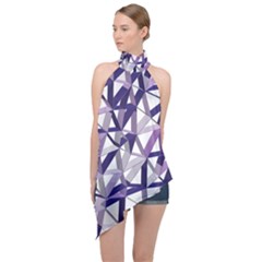 3d Lovely Geo Lines X Halter Asymmetric Satin Top by Uniqued