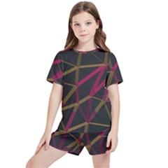 3d Lovely Geo Lines Xi Kids  Tee And Sports Shorts Set by Uniqued