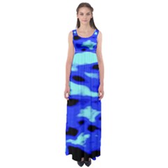 Blue Waves Abstract Series No11 Empire Waist Maxi Dress by DimitriosArt