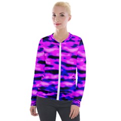 Purple  Waves Abstract Series No6 Velvet Zip Up Jacket by DimitriosArt