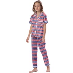 Red Blue White Troll Knots Pattern Kids  Satin Short Sleeve Pajamas Set by CVFabricShop