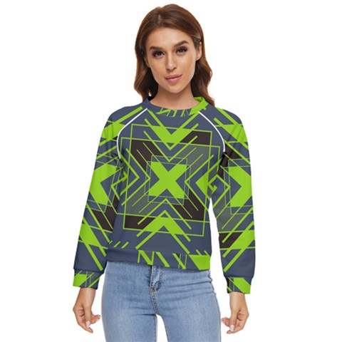 Abstract Geometric Design    Women s Long Sleeve Raglan Tee by Eskimos