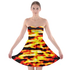 Red  Waves Abstract Series No19 Strapless Bra Top Dress by DimitriosArt