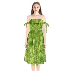 Green Fresh  Lilies Of The Valley The Return Of Happiness So Decorative Shoulder Tie Bardot Midi Dress by pepitasart