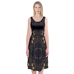 Floral Folk Damask Pattern Fantasy Flowers Floral Geometric Fantasy Midi Sleeveless Dress by Eskimos