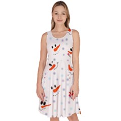 Cute Faces Of Snowmen Knee Length Skater Dress With Pockets by SychEva