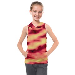 Red Waves Flow Series 3 Kids  Sleeveless Hoodie by DimitriosArt