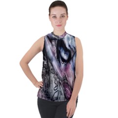 Watercolor Girl Mock Neck Chiffon Sleeveless Top by MRNStudios