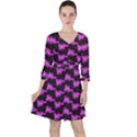 Abstract Waves Quarter Sleeve Ruffle Waist Dress View1