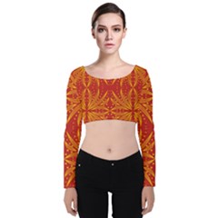 Abstract Pattern Geometric Backgrounds   Velvet Long Sleeve Crop Top by Eskimos