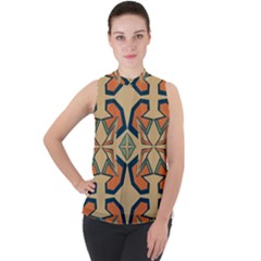 Abstract Pattern Geometric Backgrounds   Mock Neck Chiffon Sleeveless Top by Eskimos