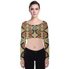 Abstract Pattern Geometric Backgrounds   Velvet Long Sleeve Crop Top by Eskimos