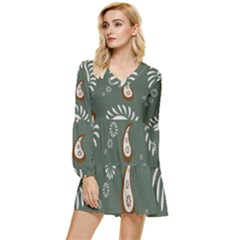 Floral Pattern Paisley Style Paisley Print  Doodle Background Tiered Long Sleeve Mini Dress by Eskimos