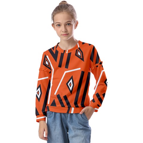 Abstract Pattern Geometric Backgrounds   Kids  Long Sleeve Tee With Frill  by Eskimos