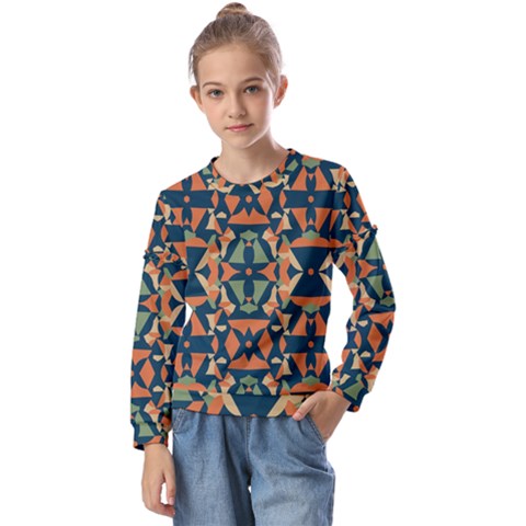 Abstract Pattern Geometric Backgrounds   Kids  Long Sleeve Tee With Frill  by Eskimos