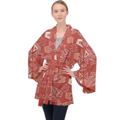 Abstract Pattern Geometric Backgrounds   Long Sleeve Velvet Kimono  by Eskimos