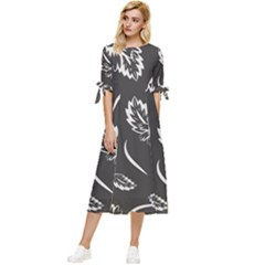 Folk Flowers Print Floral Pattern Ethnic Art Bow Sleeve Chiffon Midi Dress by Eskimos