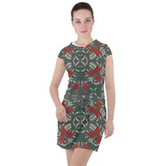 Floral Folk Damask Pattern Fantasy Flowers Floral Geometric Fantasy Drawstring Hooded Dress by Eskimos