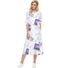 Computer Work Bow Sleeve Chiffon Midi Dress by SychEva