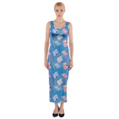 Notepads Pens And Pencils Fitted Maxi Dress by SychEva