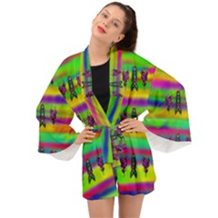 Mermaids And Unicorn Colors For Flower Joy Long Sleeve Kimono by pepitasart