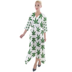 Weed Pattern Quarter Sleeve Wrap Front Maxi Dress by Valentinaart