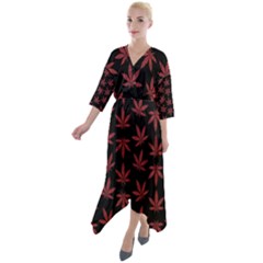 Weed Pattern Quarter Sleeve Wrap Front Maxi Dress by Valentinaart