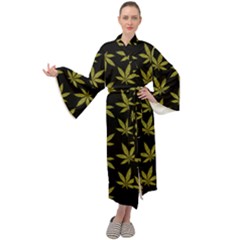 Weed Pattern Maxi Velour Kimono by Valentinaart