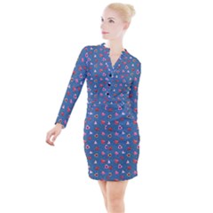 Sweet Hearts Button Long Sleeve Dress by SychEva