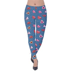 Sweet Hearts Velvet Leggings by SychEva