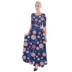 Flowers Pattern Half Sleeves Maxi Dress by Sparkle