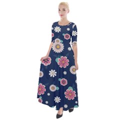 Flowers Pattern Half Sleeves Maxi Dress by Sparkle