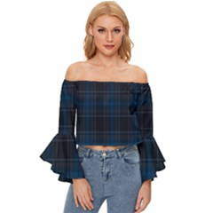 Checks Off Shoulder Flutter Bell Sleeve Top by Sparkle