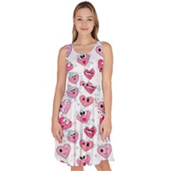 Funny Hearts Knee Length Skater Dress With Pockets by SychEva