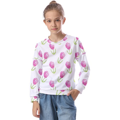 Tulips Watercolor Pattern Kids  Long Sleeve Tee With Frill  by Littlebird