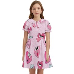 Emoji Heart Kids  Bow Tie Puff Sleeve Dress by SychEva