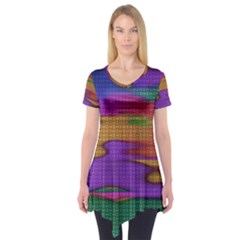 Puzzle Landscape In Beautiful Jigsaw Colors Short Sleeve Tunic  by pepitasart