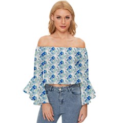 Flowers Pattern Off Shoulder Flutter Bell Sleeve Top by Sparkle