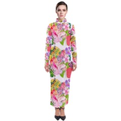 Flowers Pattern Turtleneck Maxi Dress by Sparkle