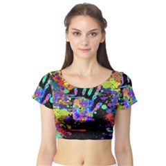 Crazy Multicolored Each Other Running Splashes Hand 1 Short Sleeve Crop Top by EDDArt