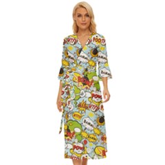 Comic Pow Bamm Boom Poof Wtf Pattern 1 Midsummer Wrap Dress by EDDArt