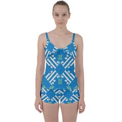 Abstract Pattern Geometric Backgrounds   Tie Front Two Piece Tankini by Eskimos