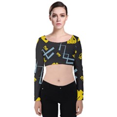 Abstract Pattern Geometric Backgrounds   Velvet Long Sleeve Crop Top by Eskimos