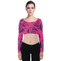 Abstract Pattern Geometric Backgrounds   Velvet Long Sleeve Crop Top by Eskimos