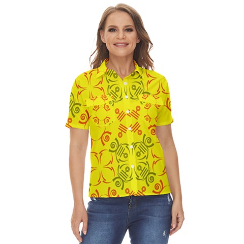 Abstract Pattern Geometric Backgrounds   Women s Short Sleeve Double Pocket Shirt by Eskimos