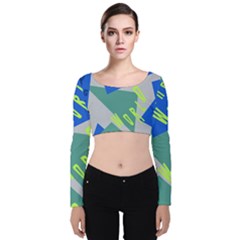 Abstract Pattern Geometric Backgrounds   Velvet Long Sleeve Crop Top by Eskimos