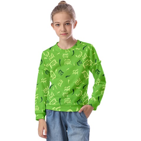 Abstract Pattern Geometric Backgrounds   Kids  Long Sleeve Tee With Frill  by Eskimos